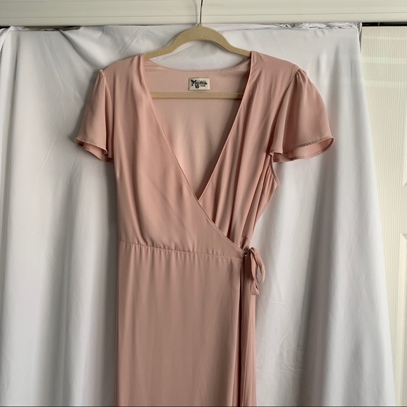 Bridesmaid Dress - Show Me Your Mumu Noelle Wrap Dress, Dusty Pink Sz Large - Picture 4 of 7